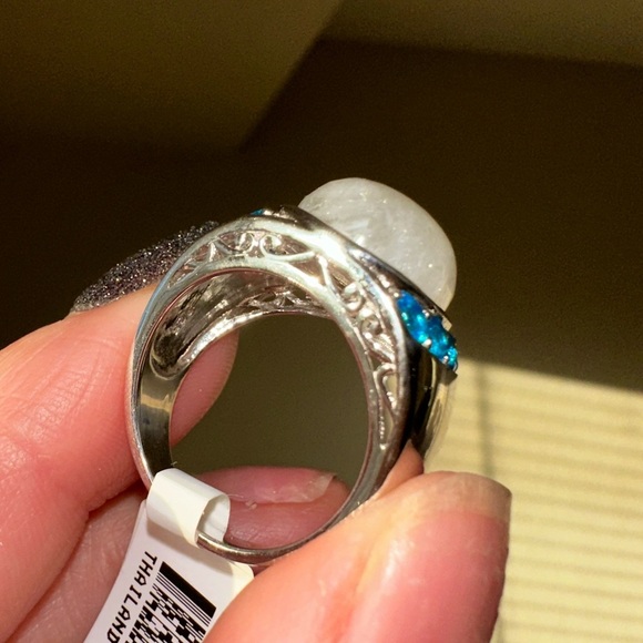 Sterling silver and moonstone with lab blue topaz size 8 - Picture 3 of 4